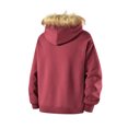 thumbnail image 3 of Unisex New Leisure Hooded Faux Fur Collar Hoodie Jacket - Wine Red XXL, 3 of 5
