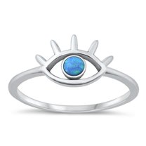 CHOOSE YOUR COLOR Blue Simulated Opal High Polished Eye Ring .925 Sterling Silver Band CZ Female Size 9