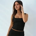 thumbnail image 5 of Women'S Y2k Summer Tops Square Neck Lace Trim Crop Tank Black S, 5 of 9