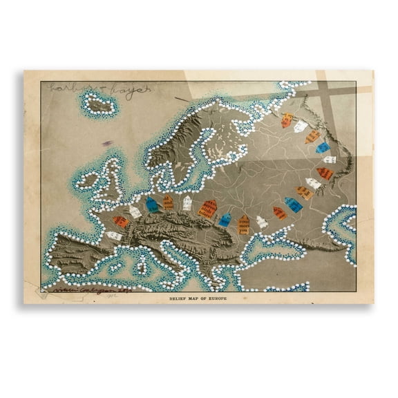 Epic Art 'Relief Map of Europe' by Nikki Galapon, Acrylic Glass Wall Art, 24"x16"
