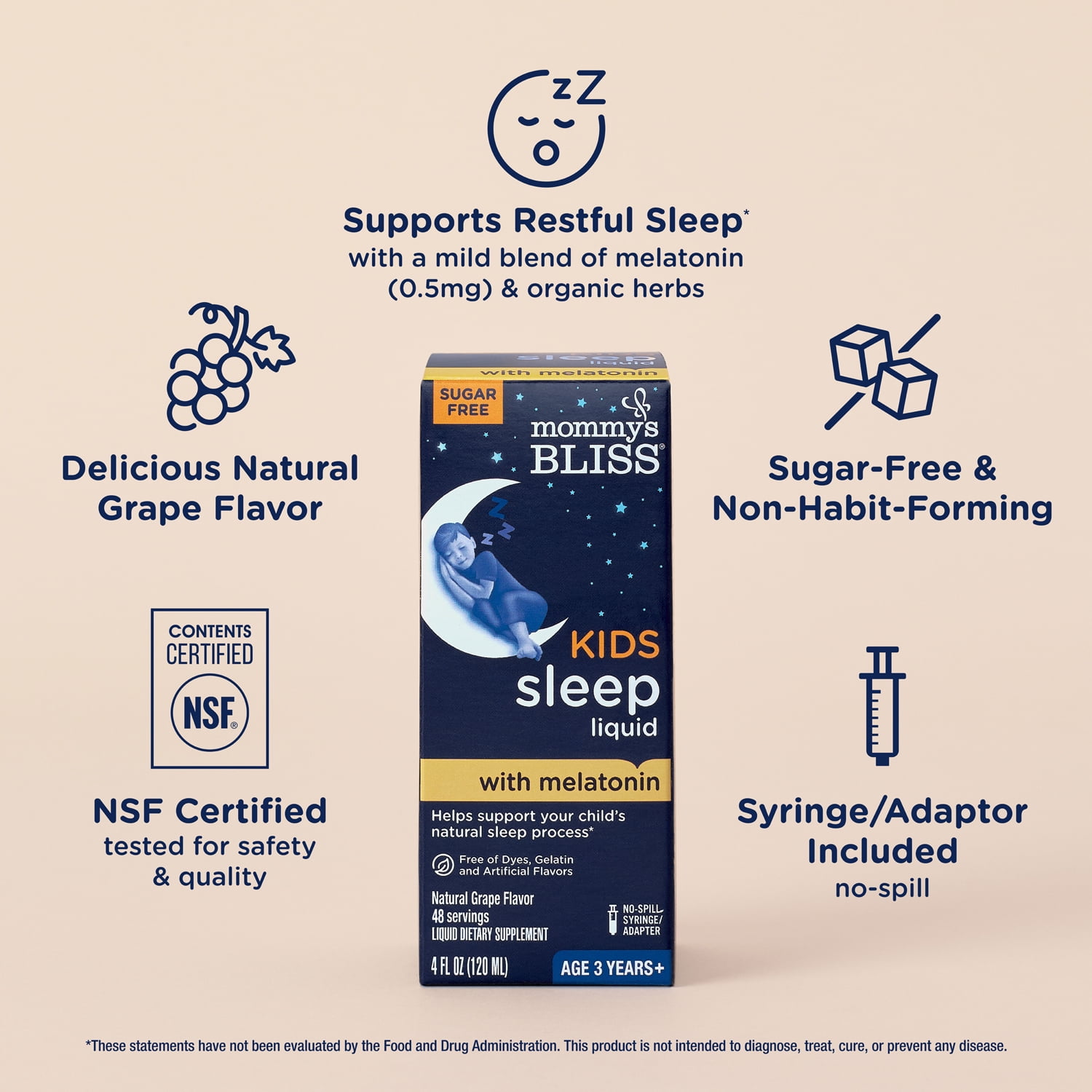 (4 pack) Mommy's Bliss Kids Sleep Liquid with Melatonin for Ages 3 and Up, Natural Grape Flavor, 4 fl oz