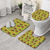 Highland Cow Sunflower Field Pattern Bathroom Rugs Sets 3 Piece,Toilet Cover Set,Absorbent Non Slip Bathroom Mats Sets with U-Shaped Contour Rug Toilet Rug Set