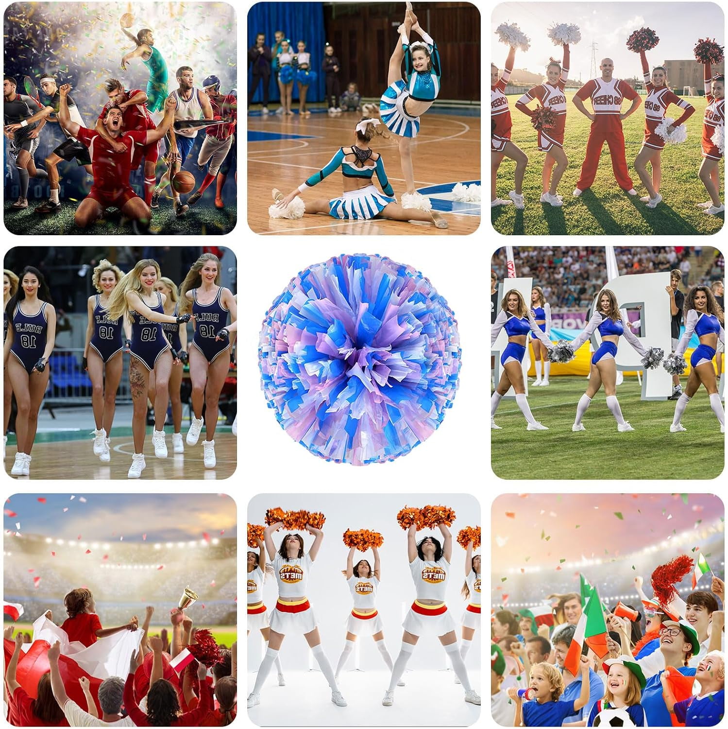 24 PCS pom poms Cheerleading,13.8inch for Sports Teams, Dance Training, and Party Celebrations with Finger Rings