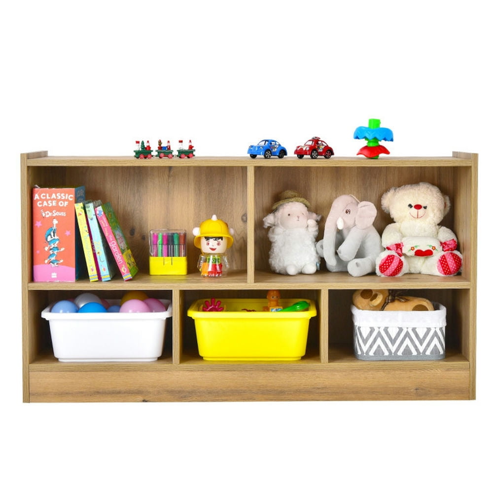 Canddidliike Kids 2-Shelf Bookcase 5-Cube Wood Toy Storage Cabinet Organizer-Natural, Toy Storage Organizer for Kids, Boys, Girls, Nursery