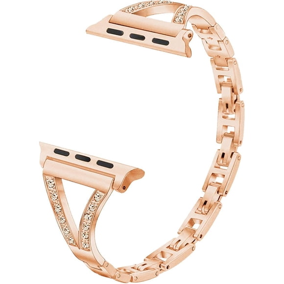 KOMI Bling Bands Compatible with Apple Watch Band 38mm 40mm 41mm 42mm 44mm 45mm,Women Stainless Steel Metal Band Dressy Wristbands Strap Replacement for iWatch Series 7 6 5 4 3 2 1 SE Rose Gold