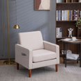 thumbnail image 3 of Accent Chair,Button-Tufted Upholstered Living Room Chair with Side Pockets and Solid Wood Legs,Linen Fabric Reading Chair Side Chair for Living Room Bedroom, 3 of 7