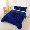 thumbnail image 2 of Homewish Bohemian Skull Skeleton Queen Comforter Set,Goth Damask Rose Comforter Sets Queen,Navy,Halloween Duvet,Navy Blue Reversible,3 Pieces,1 Comforter and 2 Pillowcases, 2 of 7