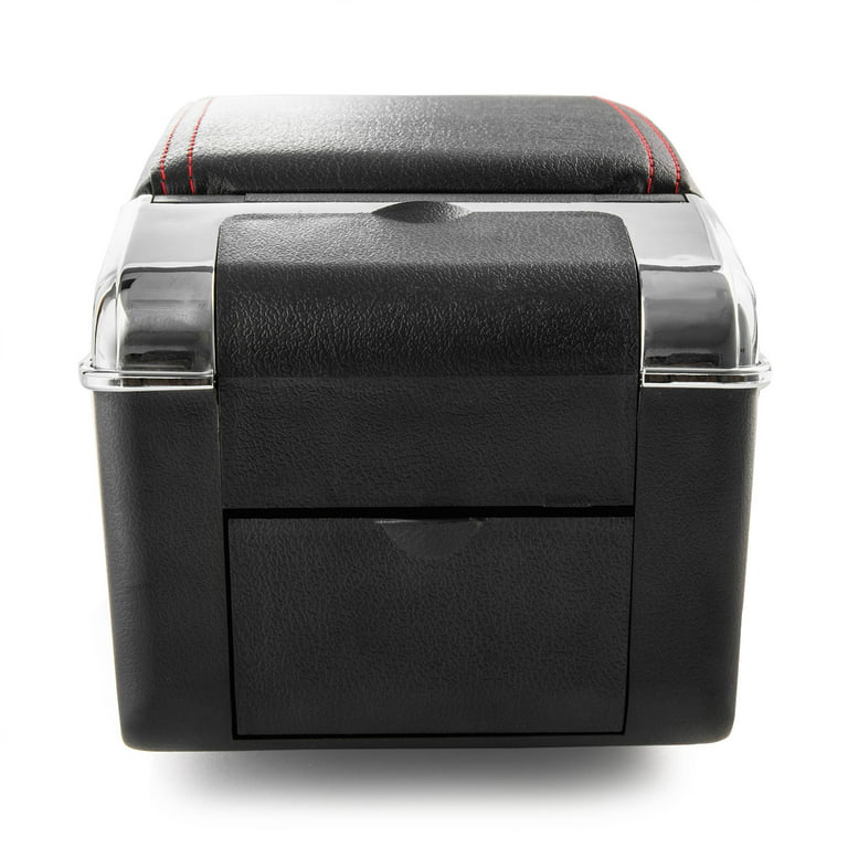 Krator Car Armrest Center Console Box Storage Black Handrest for Nissan Juke 2010-2017 - Black Leather Red Stitching - Double