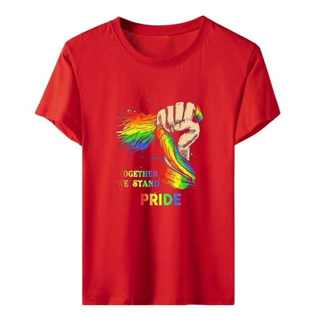 Ensemble, Nous Sommes Fierté Femmes Décontracté Col Rond Imprimé Chemisier Short Sleeve Tops en Vrac