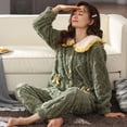 thumbnail image 7 of Women 2 Piece Warm Fleece Thick Pajamas Set Long Sleeve Lapel Button Tops with Pocket Pants Winter Loungewear Homewear, 7 of 7