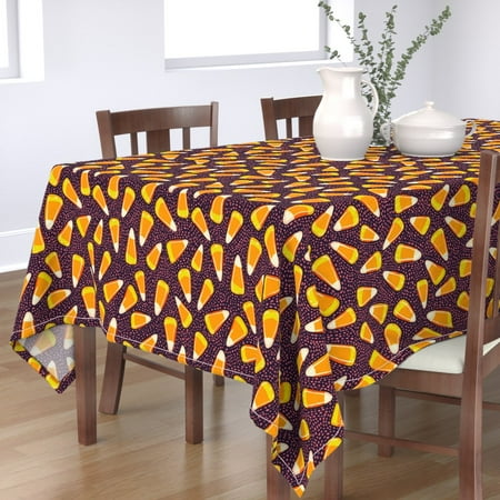 

Cotton Sateen Tablecloth 70 x 90 - Halloween Candy Ditsy Purple Autumn Fall Fun Seasonal Print Custom Table Linens by Spoonflower
