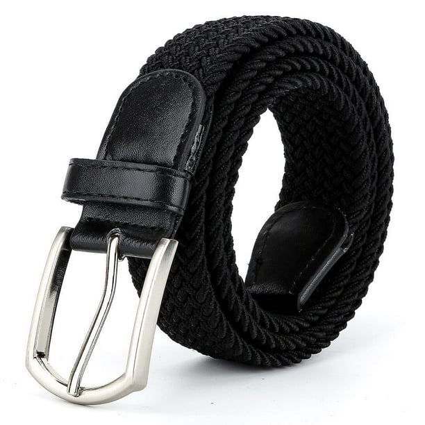Cinturón elástico de lona informal para mujer (color: blanco y negro, tamaño: 110 cm)