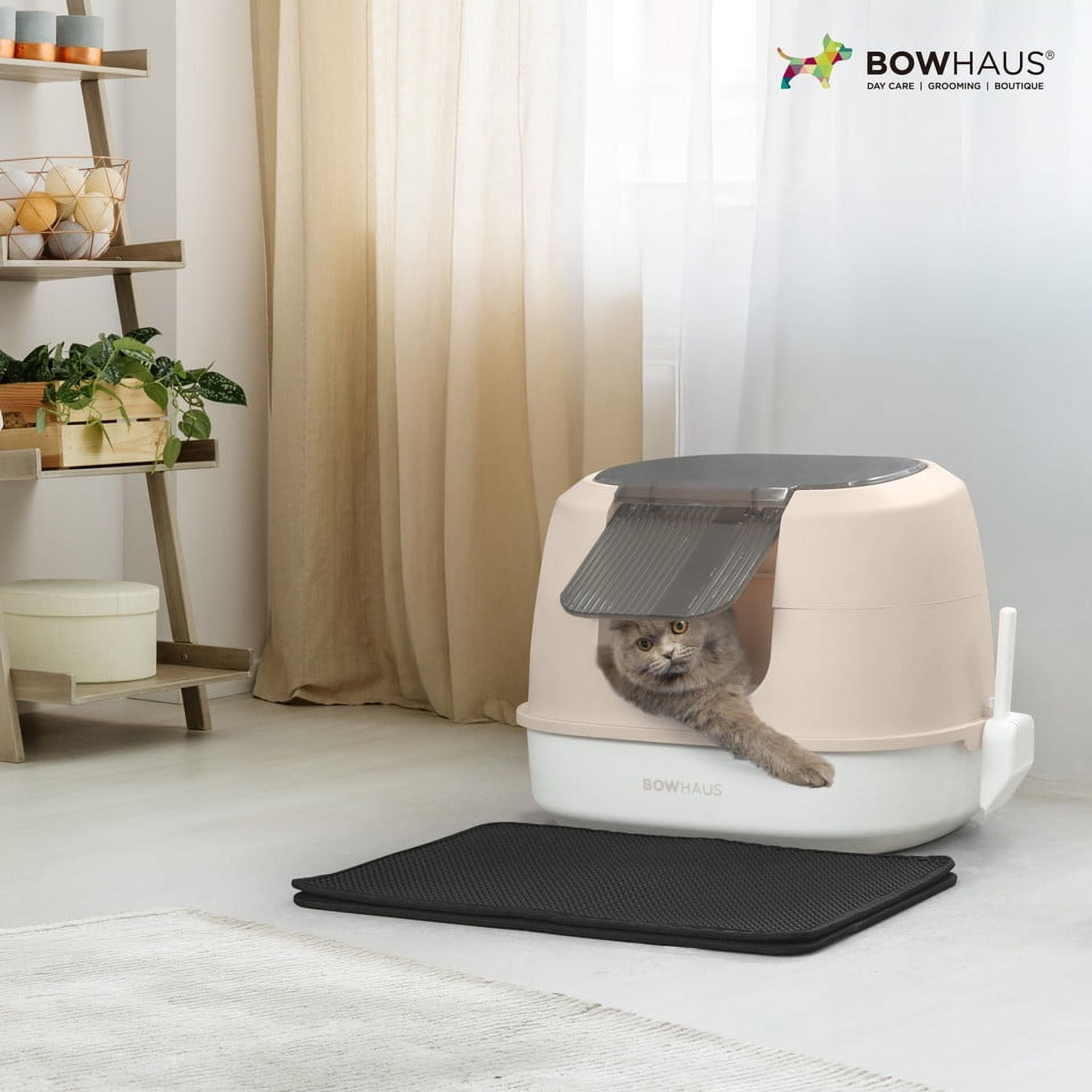 CAPHAUS 3-in-1 Detachable Cat Litter Box w/ Lid, Large Anti-Leakage Cat Toilet with Scoop, Cat Mat & Odor Fitter, Plastic Cat Box for All Sizes of Cats, Dark Grey