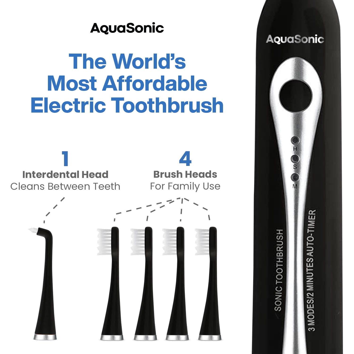 Aquasonic Home Dental Center - Electric Sonic Toothbrush & Smart Water Flosser Combo, 3 Cleaning Modes, Inductive Charging, Auto Timer, Complete Oral Care Kit for Family (Black)