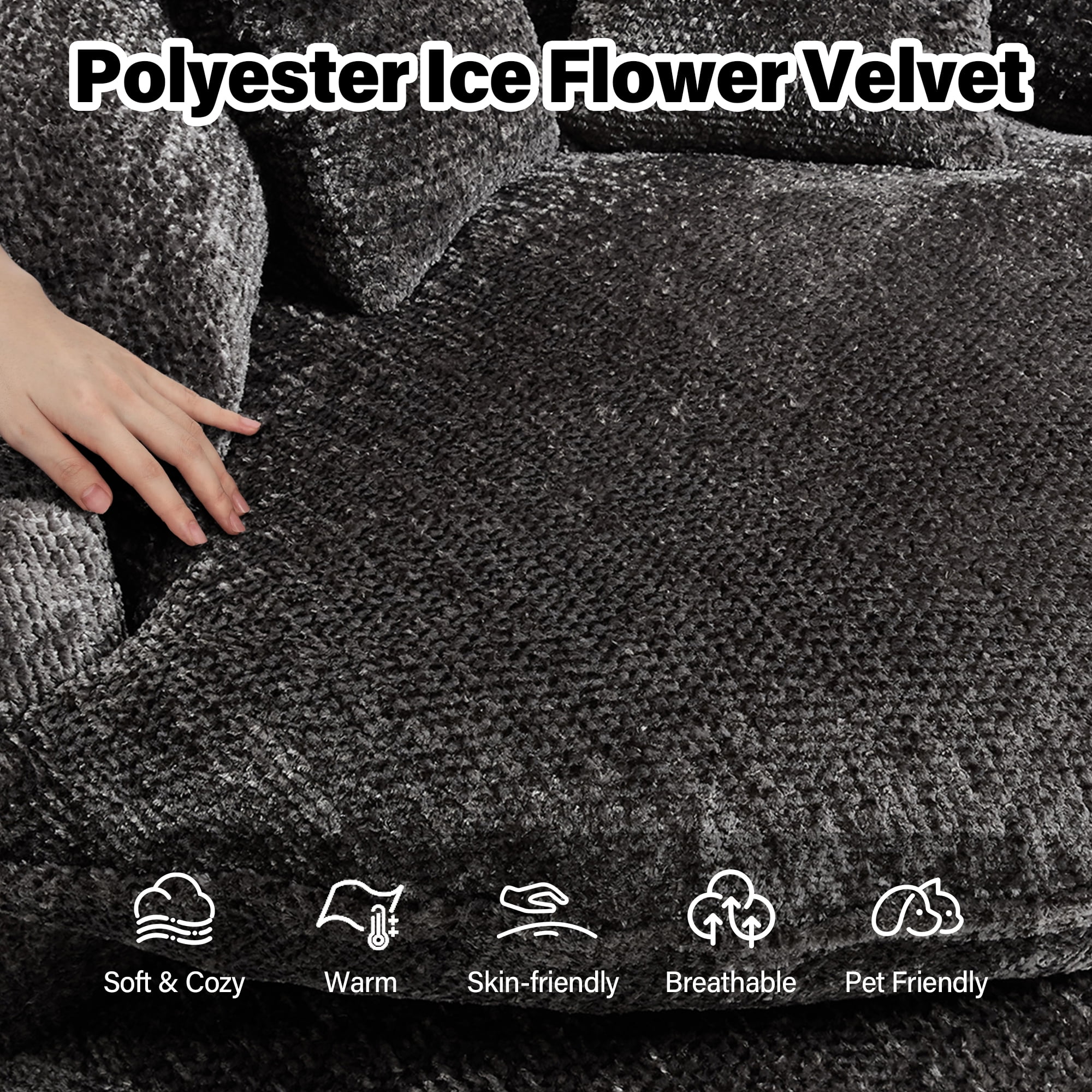 Aukfa 55" Oversized Round Chaise Lounge Chair, Fluffy Deep Seat Cloud Floor Sofa, Modern No Assembly Couch, Dark Gray