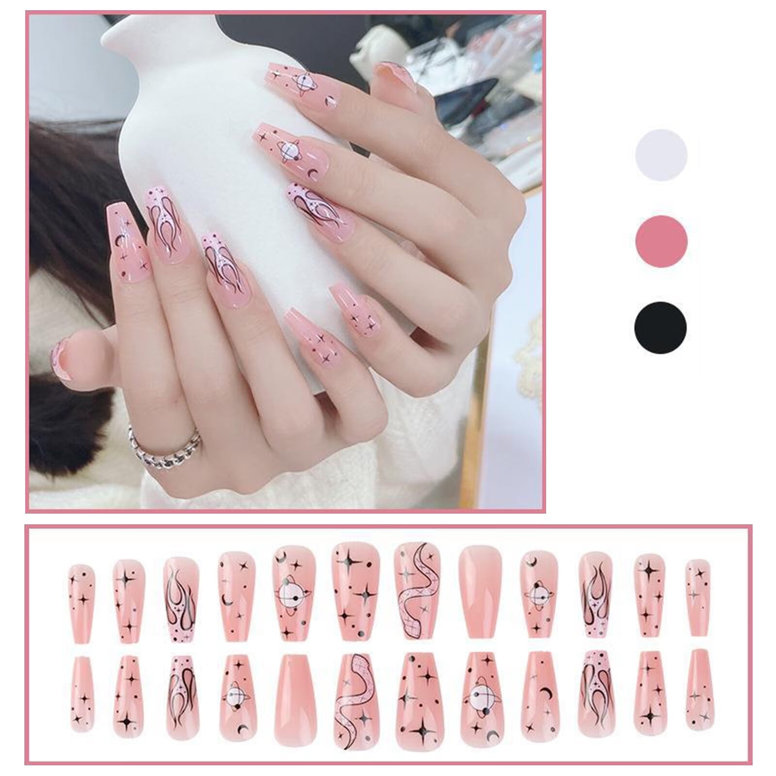  Women 24 Pack Geometric Pattern False Nail for Toe Pure color  Bridal Fake Nails Nail Tips Press on Nail Stickers Patch with Glue Black  White : Beauty & Personal Care