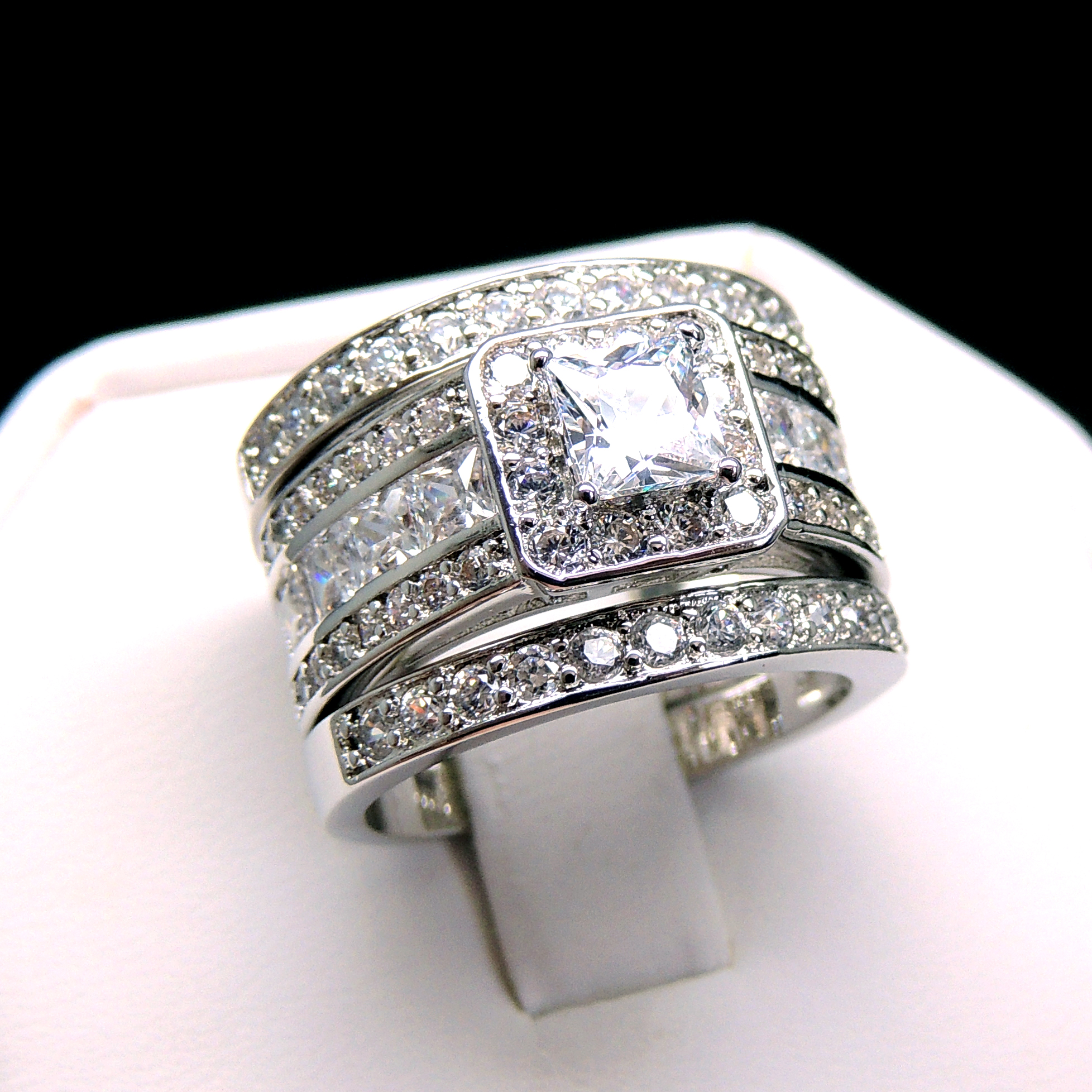 Taylor Wedding Ring Set for Women 3pc Halo Engagement Bridal Bands Cz Ginger Lyne Collection