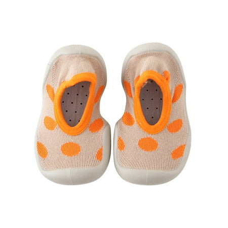 

Eloshman Toddler Sock Shoes Soft Rubber Sole Floor Slippers Non-Slip Socks Bedroom Breathable First Walker Home Shoe Lightweight Slipper Orange Dot 4.5C