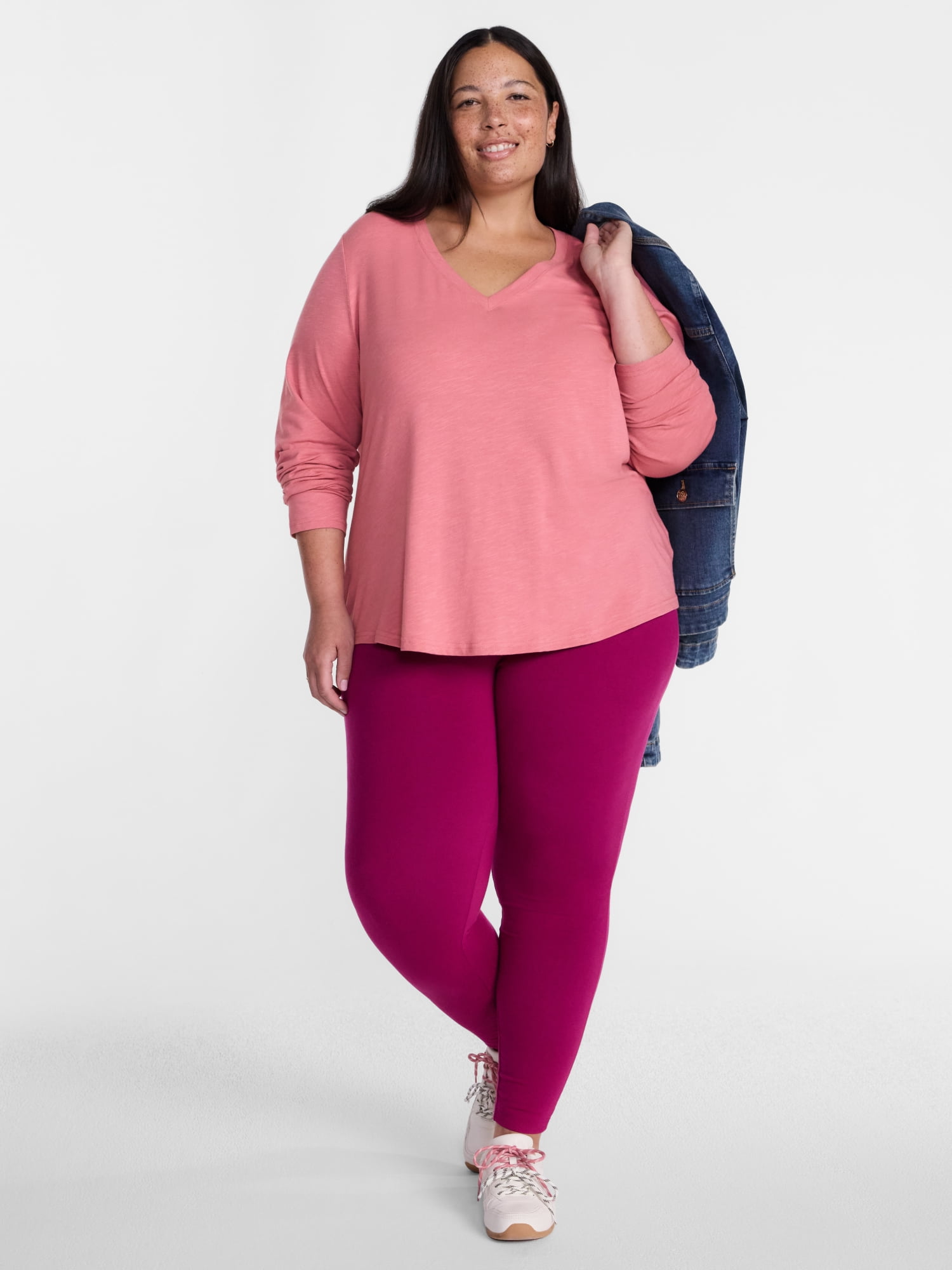Terra & Sky Women's Plus Size V Neck Tee with Long Sleeves, Size 0X-5X