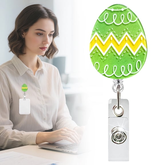 SeekLGT Easter Egg Badge Reel Retractable ID Holder Clip Cute Egg Shaped Design Easy Pull Card Holder for Work Lanyard Decoration, 1 Badge Reel