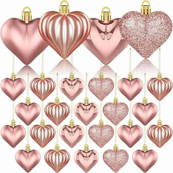 12Pcs Valentines Day Decor Heart Ornaments Champagne Gold Heart Shaped Baubles Ornaments for Valentine's Day Hanging Decorations or Wedding Anniversary Party Supplies Home Tree Decorations (4 Styles)
