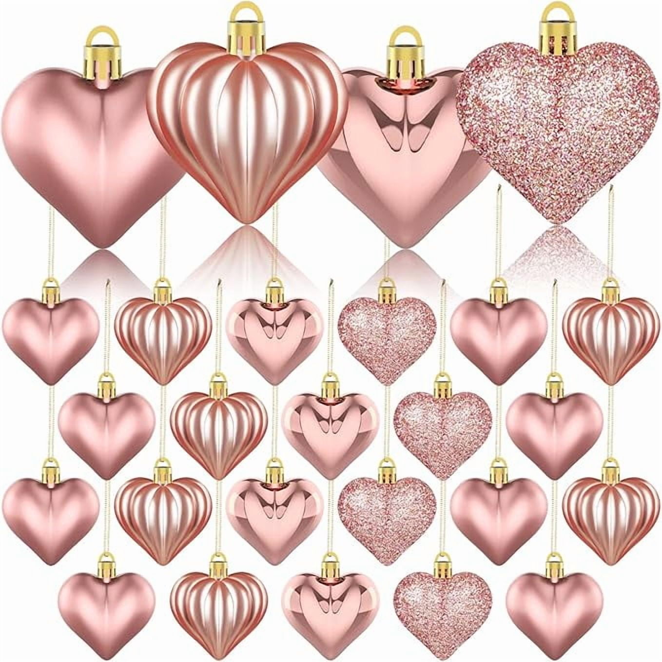 12Pcs Valentines Day Decor Heart Ornaments Champagne Gold Heart Shaped Baubles Ornaments for Valentine s Day Hanging Decorations or Wedding Anniversary Party Supplies Home Tree Decorations (4 Styles)