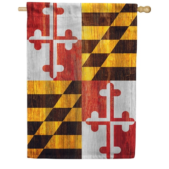 America Forever Maryland State Flag 28 x 40 Inch Double Sided Outdoor Yard Decorative USA Vintage Wood State of Maryland House Flag, Made in the USA