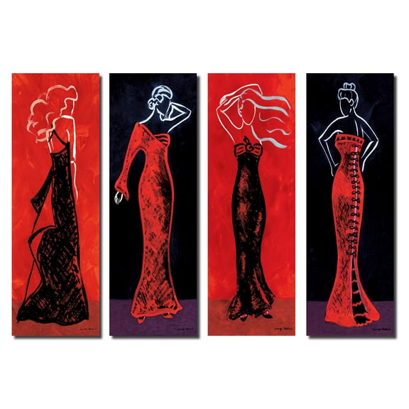4 Vintage Sketchbook Women Silhouettes; Four 8X20 Poster Prints. Red, Black, Purple