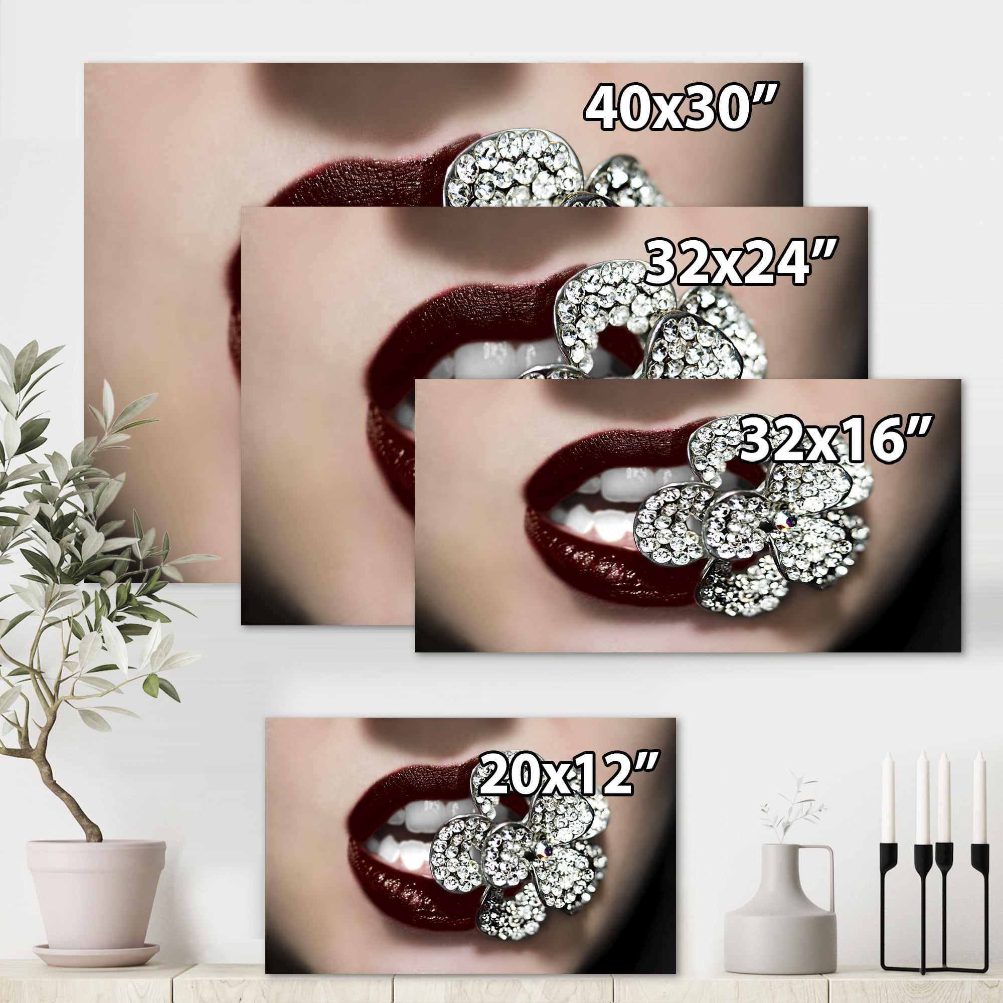 Designart ' Detail Of Sexy Red Girl Lips ' Modern Canvas Wall Art Print