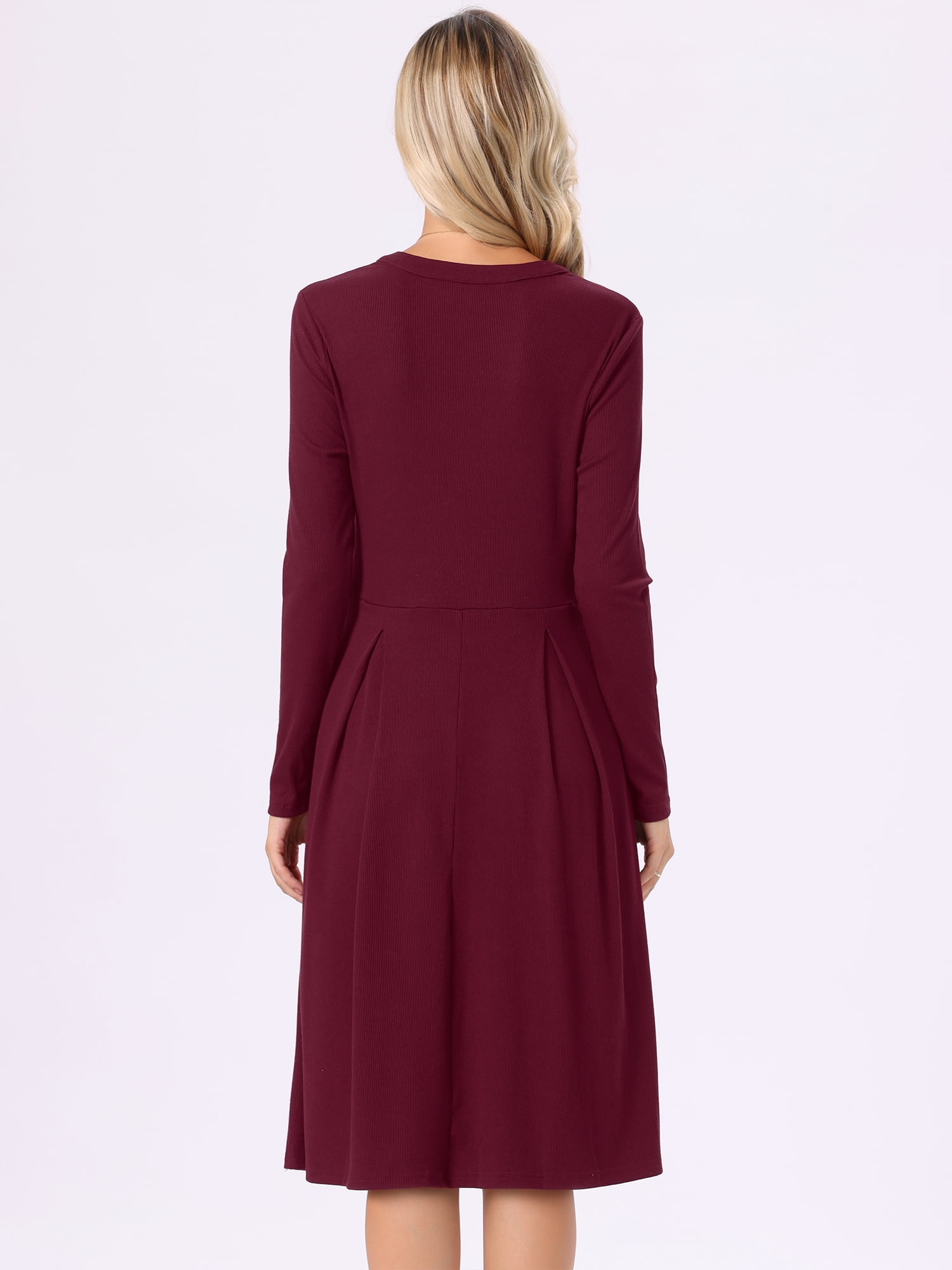 DARING DIVA Women's Knit Dress V Neck Stretchy Knee Length A-Line Dresses XS Deep Red