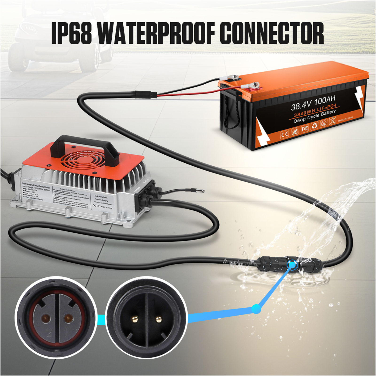 DUOYI 36V 25A Smart Golf Cart Battery Charger -1250W Fully Automatic Trickle Lithium Charger with IP67 Waterproof Rating ,Orange