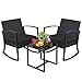 thumbnail image 3 of Greesum Ensemble de Meubles d'Extérieur 3 Pcs Patio Bistro Chaises à Bascule avec Table Basse en Verre pour Piscine Plage Balcon Porche Terrasse Jardin, Noir Foncé, 3 of 4