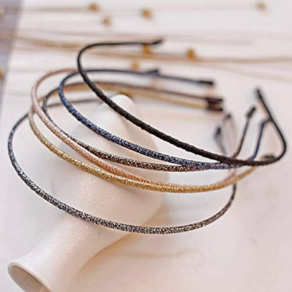 LinYooLi 4mm Thin Headbands for Women Plastic Skinny Womens Headband, 6 PCS Shiny Girls Headbands Trendy Sparkly Hair Accessories for Women Girls Teens, Solid Colors