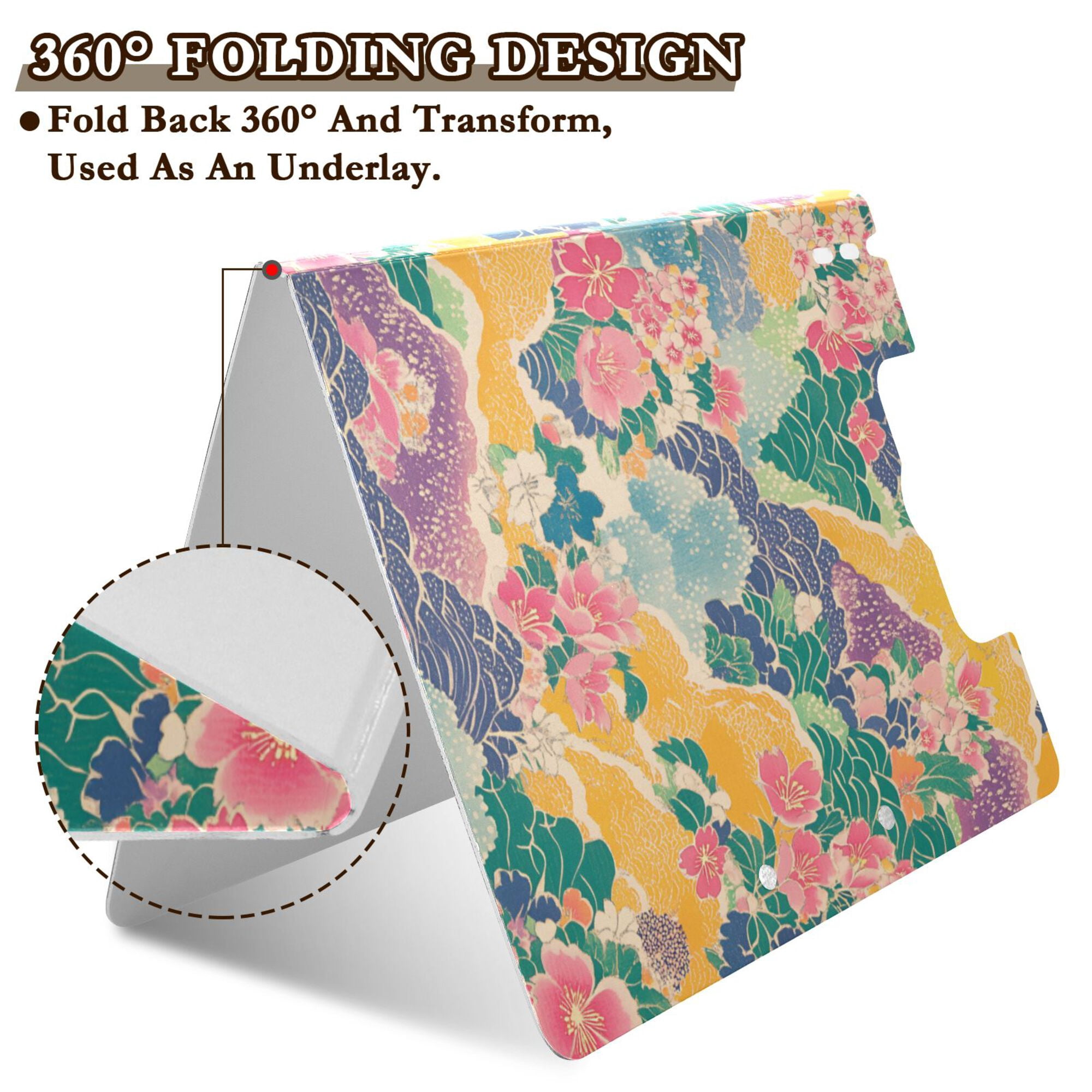 FORMRS A4 Clipboard Folder with Pen Holder Horizontal Foldable School Office Binder, Yellow Floral Wave