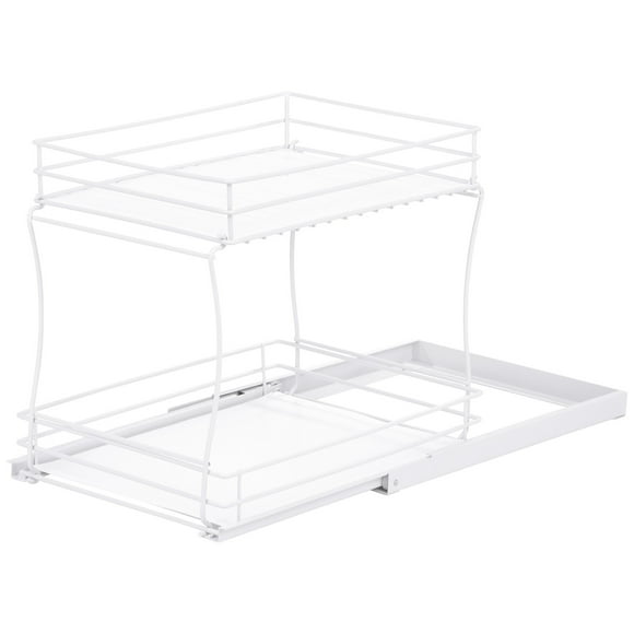 Unique Bargains Pull Out Cabinet Organizer, 2 Tier Sink Slide Out Storage Shelf Under Cabinet Pull Out Shelves for Kitchen White