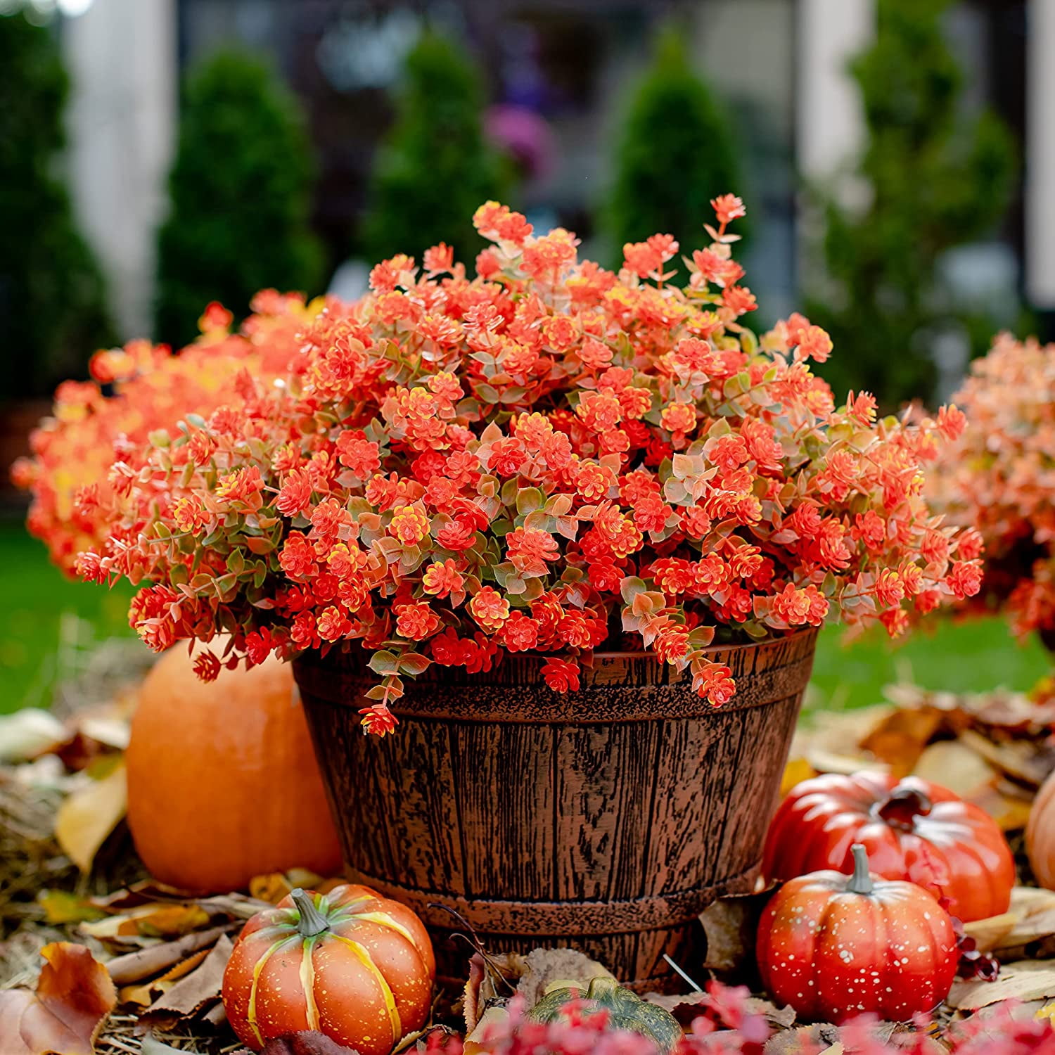 Viworld Artificial Mums Flowers Outdoor Plastic Plants - 12 Bundles Outside Face Fake Greenery UV Resistant No Fade Faux Shrubs Home Garden Porch Patio Decoration Bundles Office Thanksgiving