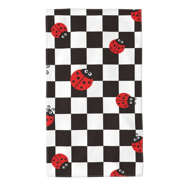 Fotbe Ladybugs Of Black And White Checkers Toalla Premium con Patrón, Toalla de Microfibra de Secado Rápido, Ligera y Altamente Absorbente (27.5x16in), Ideal para Uso Diario
