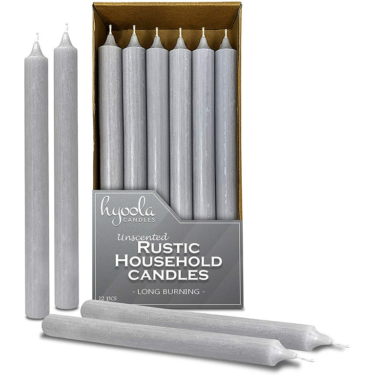 Hyoola, 10 inch Smokeless Dripless Dinner Candles Straight Unscented Taper  Candles - Rustic Silver Grey 