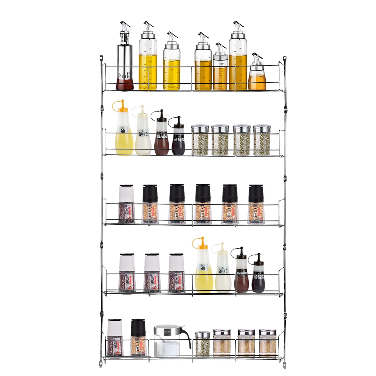 Spice Rack Organizer Metal 5 Shelves Wall Mount Pantry Kitchen Storage Herbs 