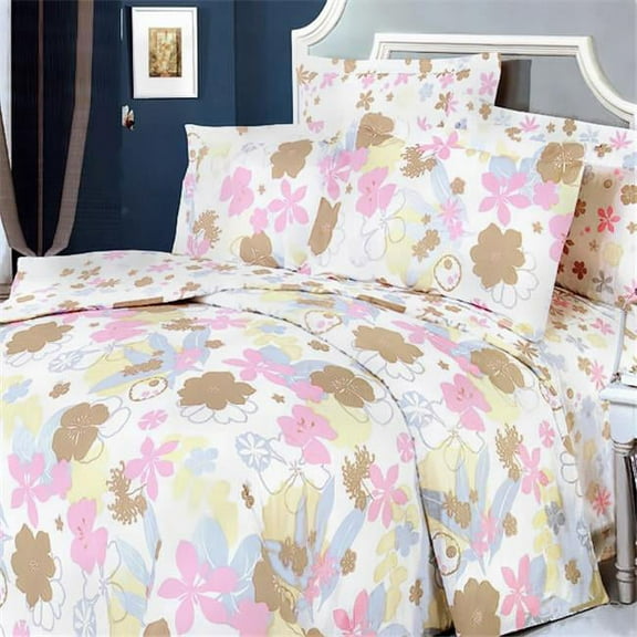 Pink Brown Flowers 5 Piece King Comforter Set