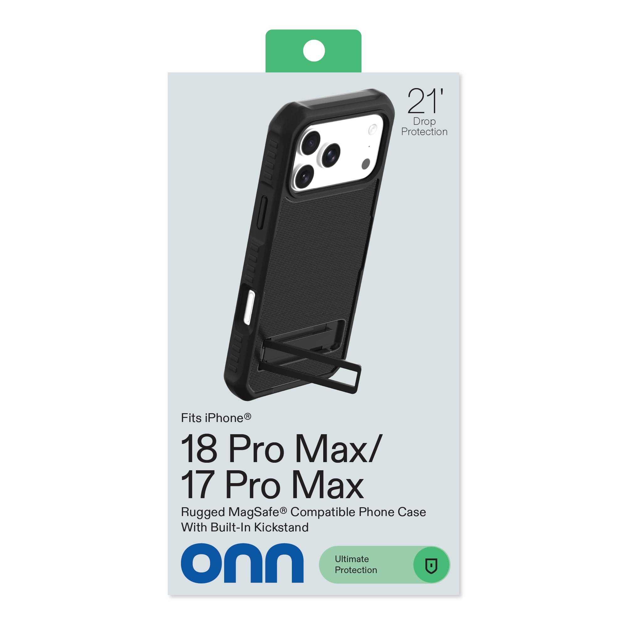 onn Rugged Phone Case with Kickstand for iPhone 18 Pro Max / 17 Pro Max, MagSafe Compatible - Black