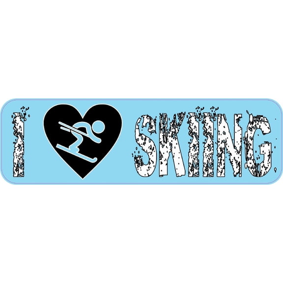 StickerTalk I Love Skiing Vinyl Sticker, 10 inches x 3 inches