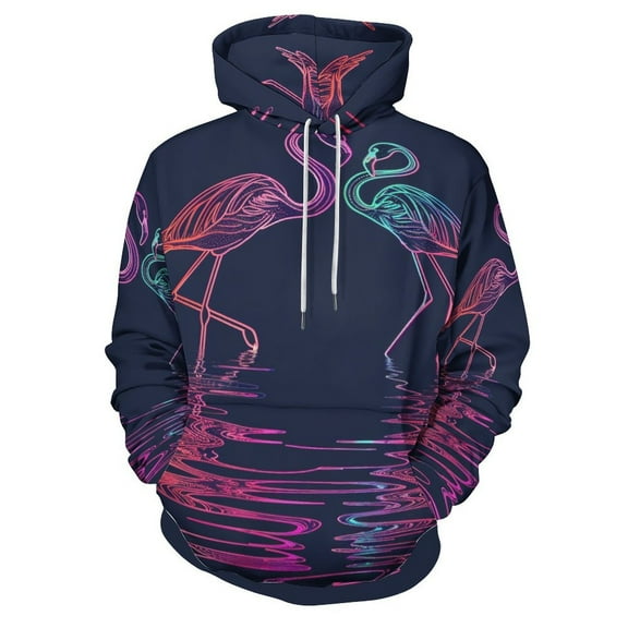 Neon Flamingo Regular Fit Hoodie, Sporty Pullover Hooded Sweatshirt for Men Women S