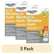 (3 pack) Equate Coated Nicotine Polacrilex Gum 4 mg (nicotine), Fruit Flavor, 100 Count