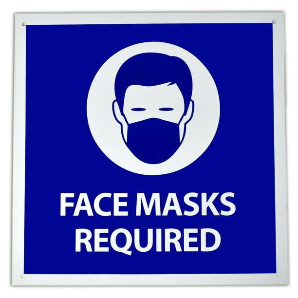Large Face Masks Required Retail Sign with Suction Cups, 12" Square Shaped Social Distancing
