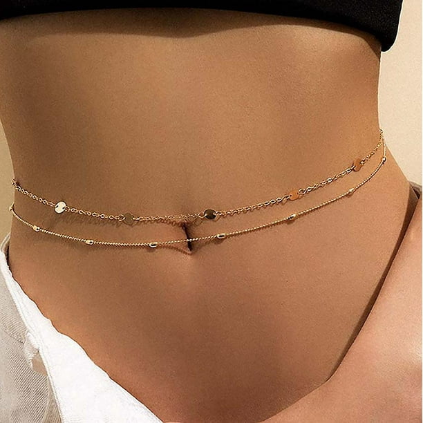 Bead Waist Chain Sequin Belly Chains Layered Beach Waist Jewelry Accessories For Women Girls Gold