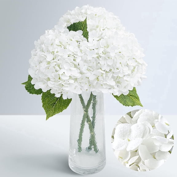 Lyacmy 3 Pcs Real Touch Hydrangea Artificial Flowers, 21" White Fake Latex Hydrangea with Stems Leaves Full Hydrangea Flowers Heads Home Decor