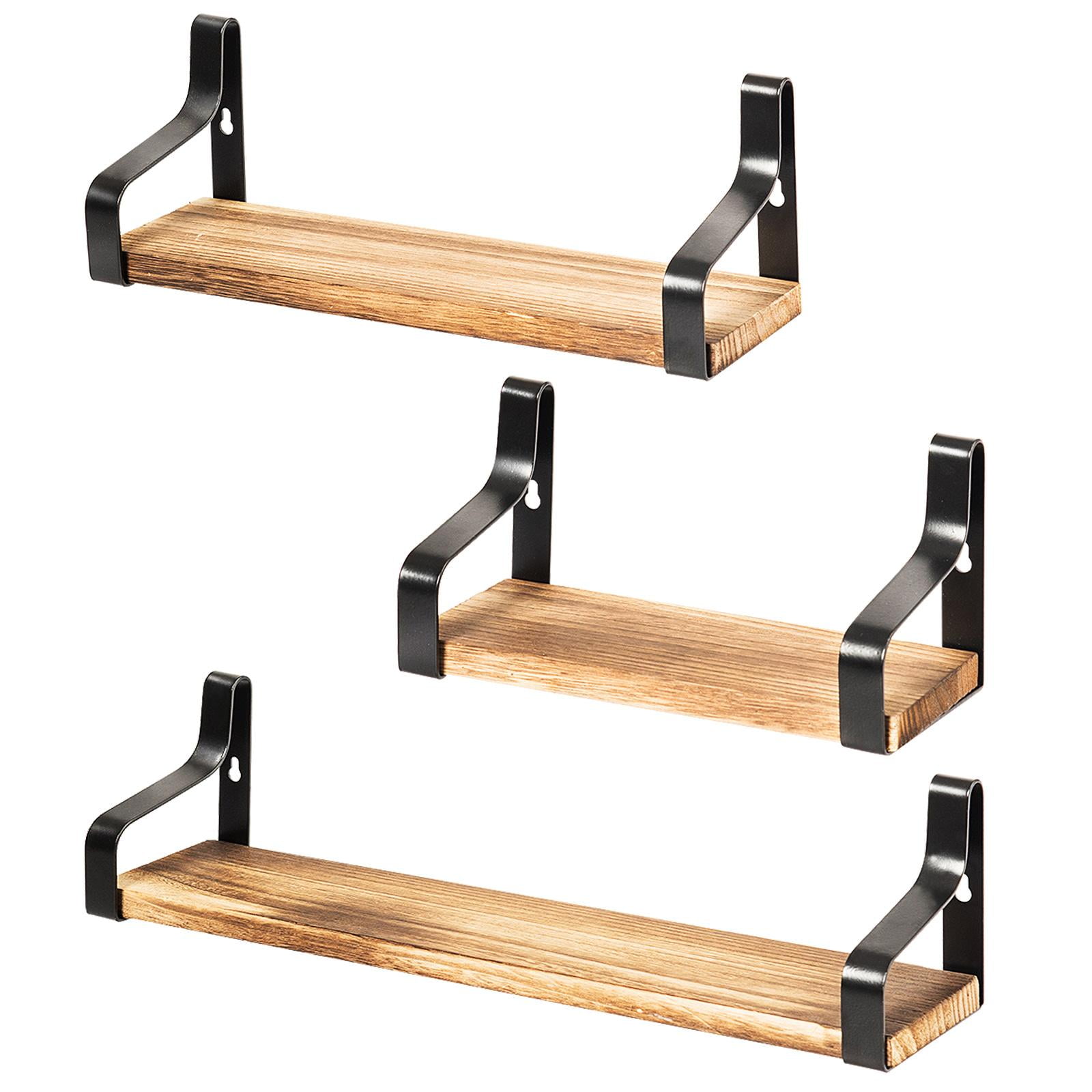 Giantex Set of 3 Floating Shelves, WallMounted Shelves, Rustic Wood