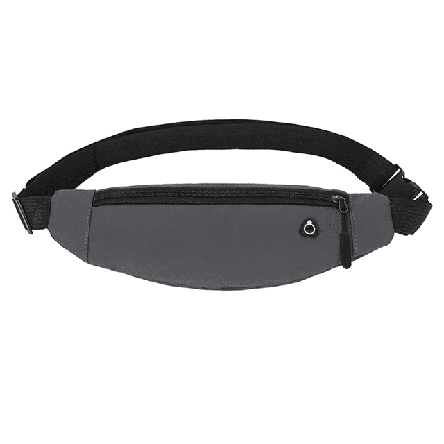 Riñonera para hombre y mujer, con conector para auriculares y bolsillos con cremallera, correas ajustables, color gris