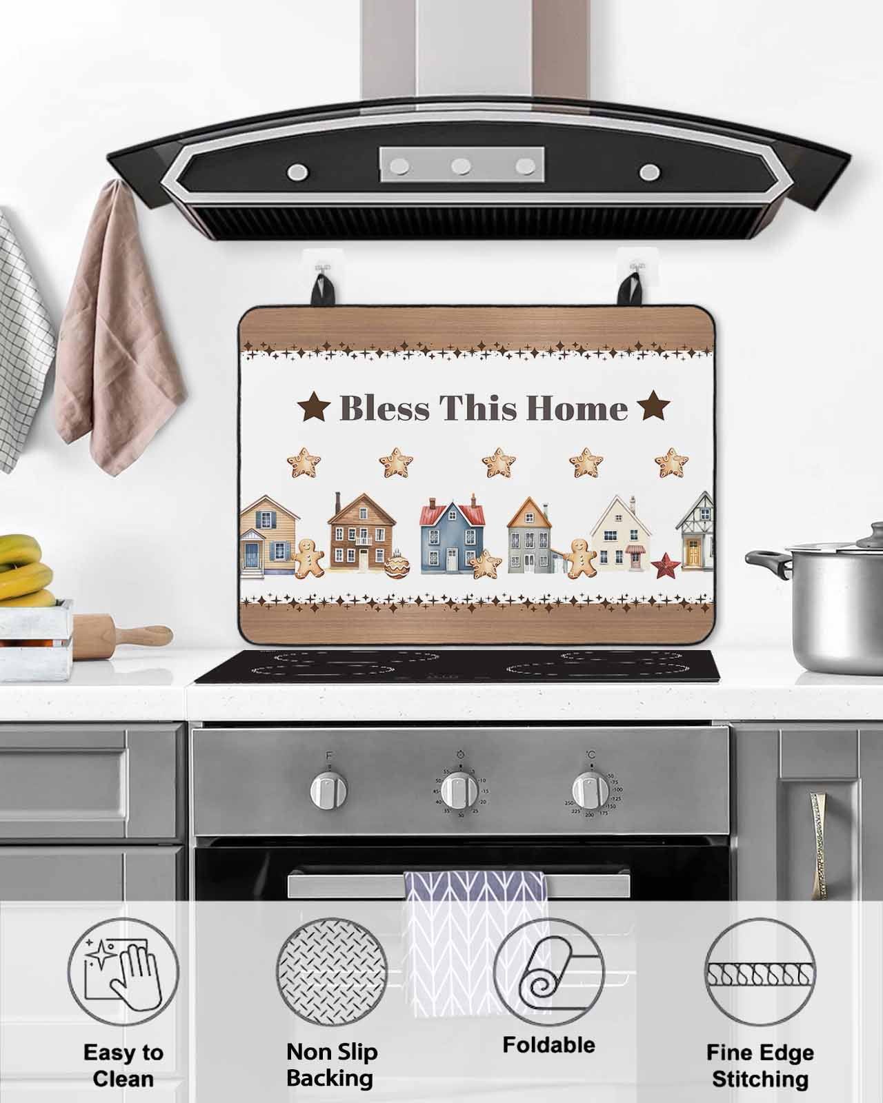 Large Induction Cooktop Protector Mat Vintage Gingerbread Stove Top Covers for Electric Stove, Stars House Retro Art Decorative Stove Burner Cover Mats, Glass Top Stove Cover